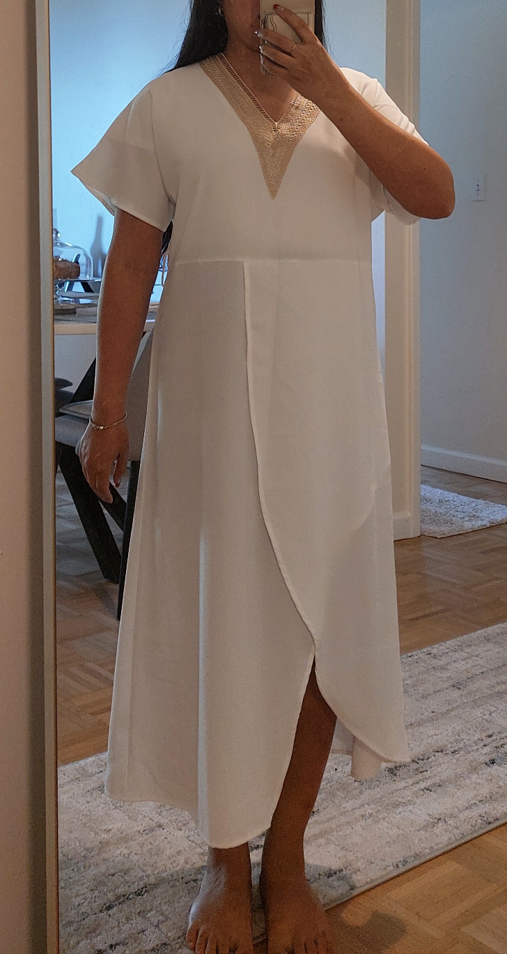 White Maxi Dress with Embellished Neckline - photo 2