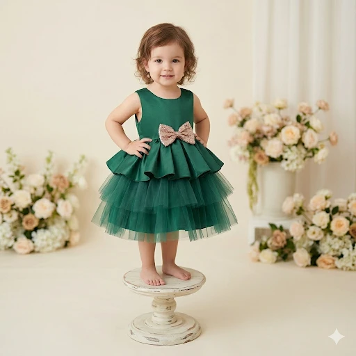 NNJX D Girls Green Tulle Dress with Bow