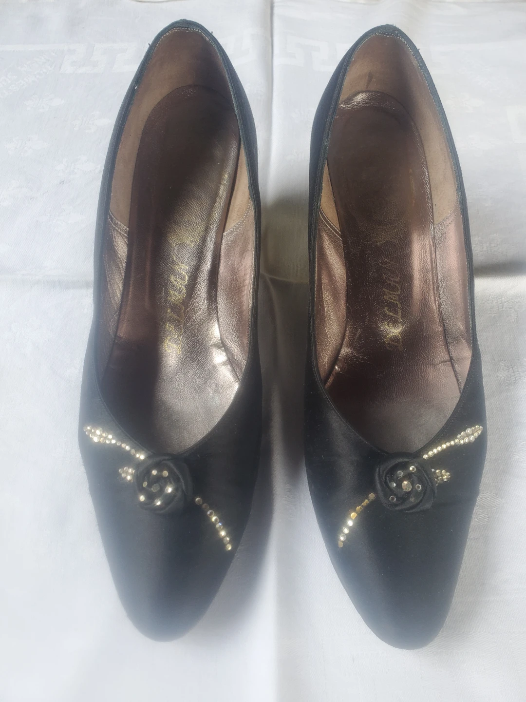 Delman Vintage Black Satin Pumps