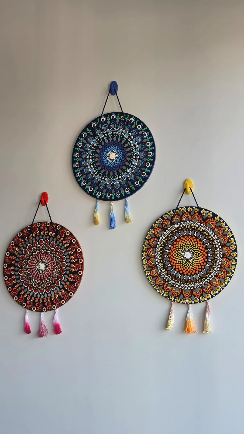 Hand-Painted Mandala Wall Art with Tassels - photo 4