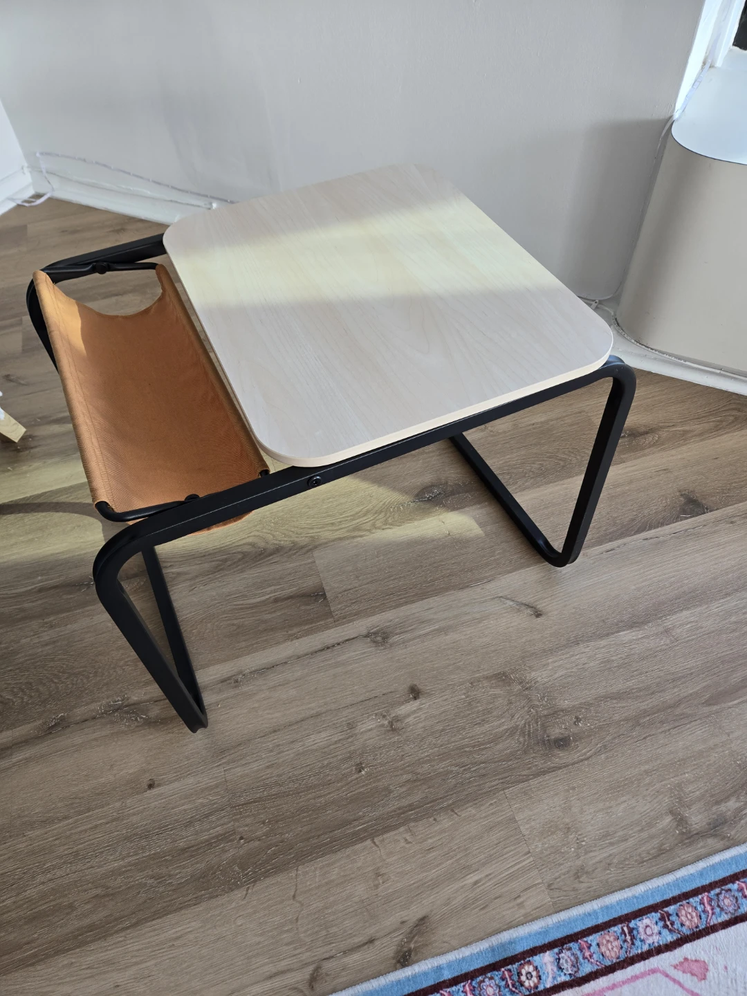 Wooden Top Side Table with Orange Sling Pocket - photo 2