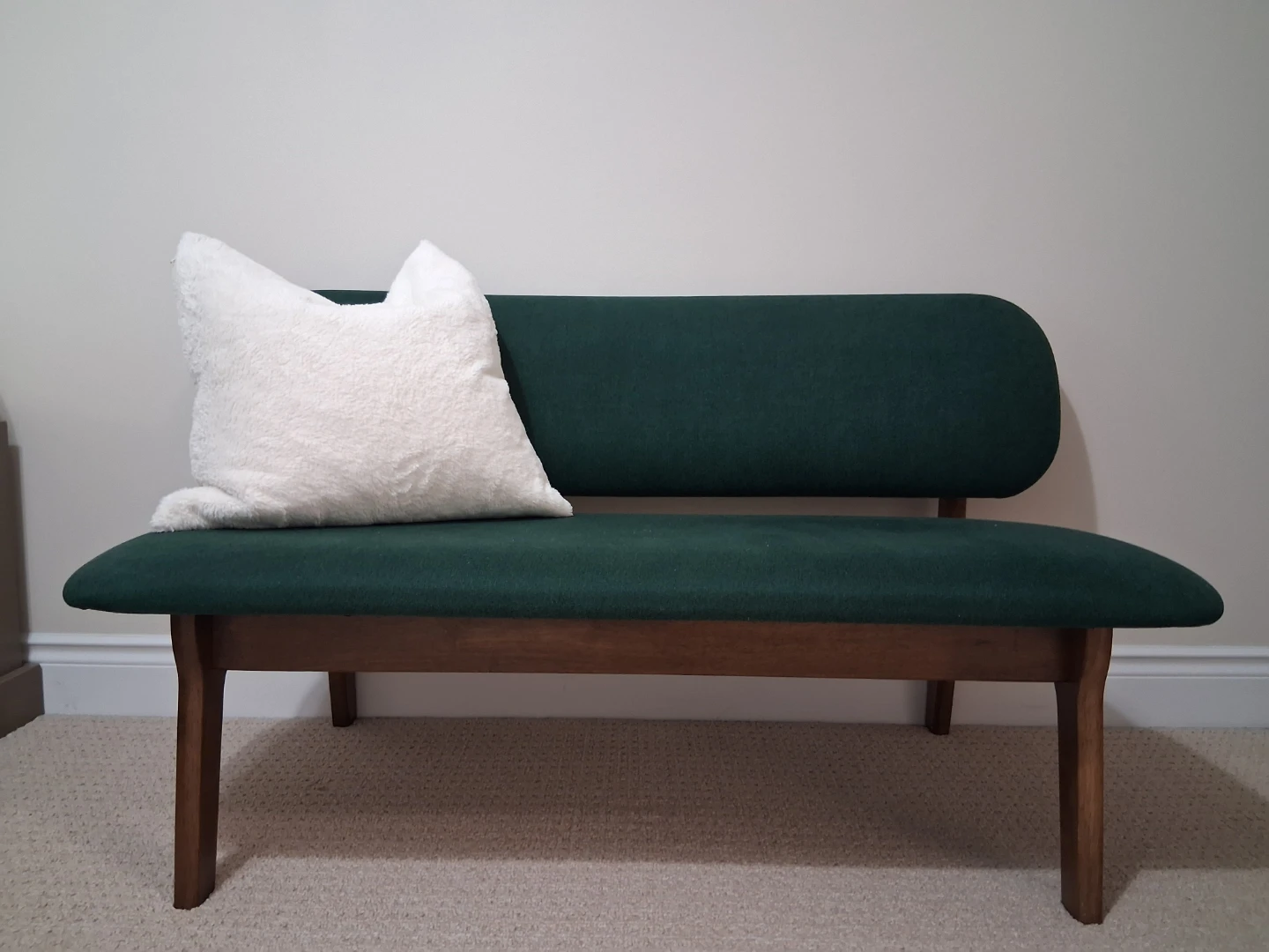Green Upholstered Bench with Wooden Legs