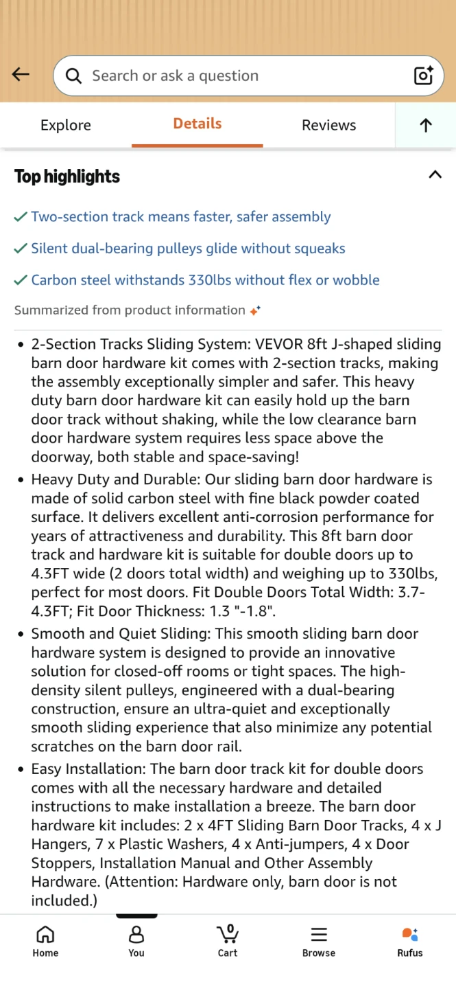 Sliding Barn Door Hardware Kit - 8ft - photo 2