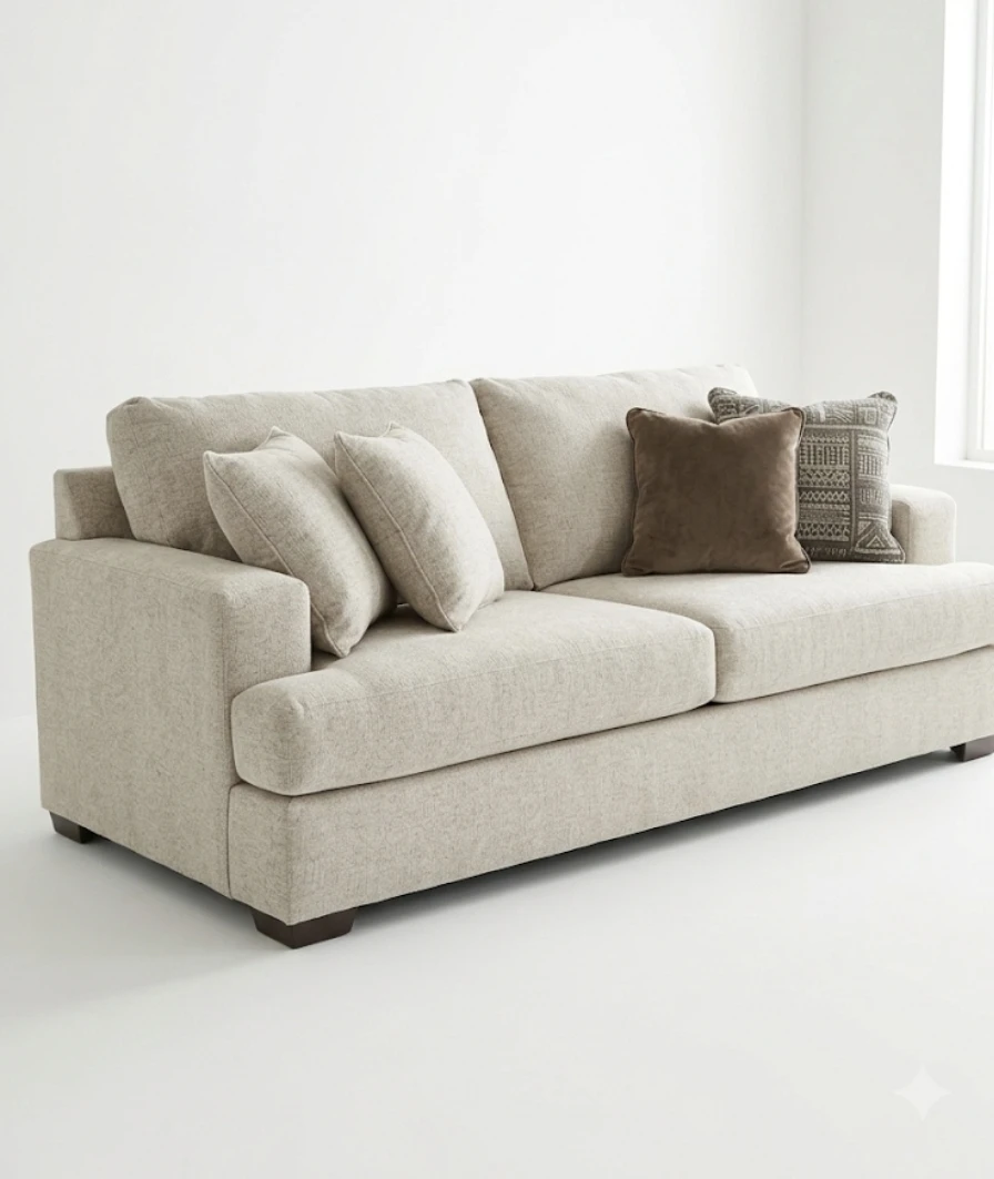 Modern Plush Fabric Sofa - Beige/Stone - photo 2