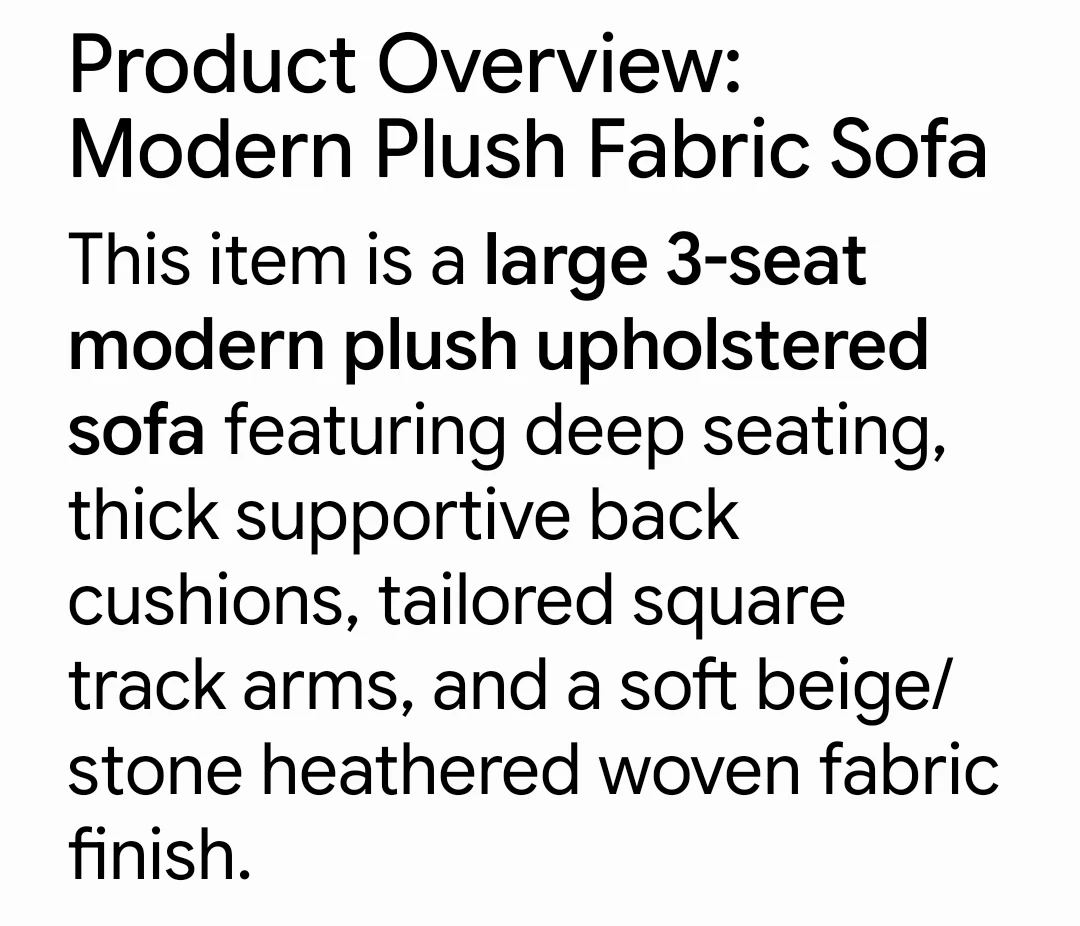 Modern Plush Fabric Sofa - Beige/Stone - photo 3