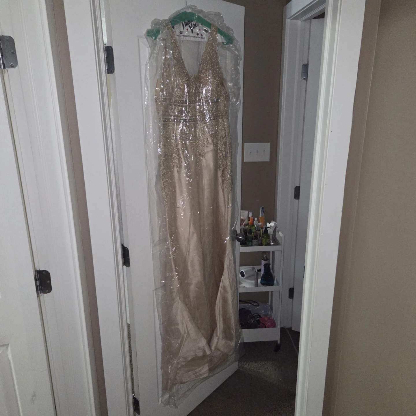 Gold Embellished Halter Neck Prom Dress