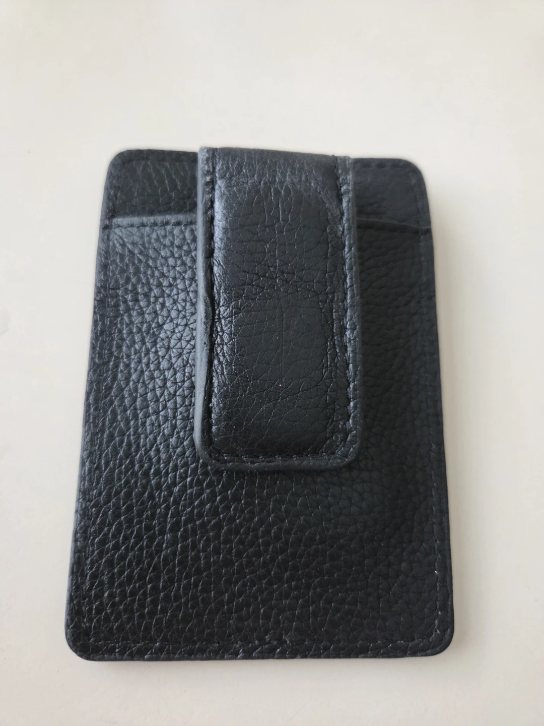 Black Leather Magnetic Money Clip Card Holder. NEW