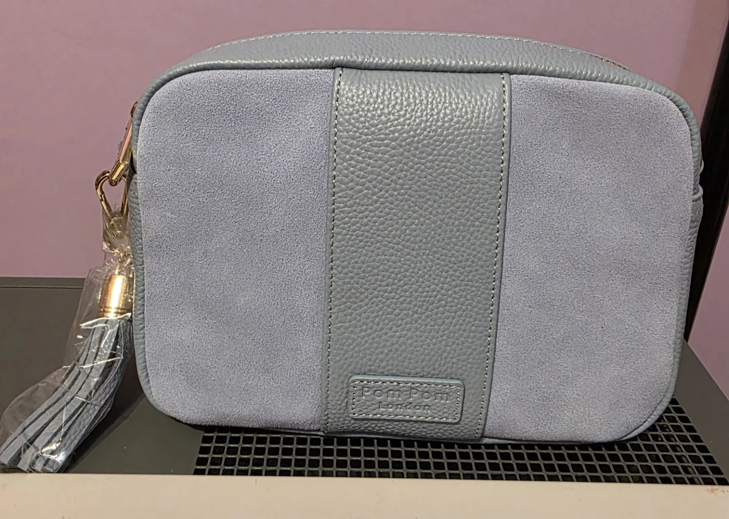 Pom Pom London Leather Crossbody Bag light blue