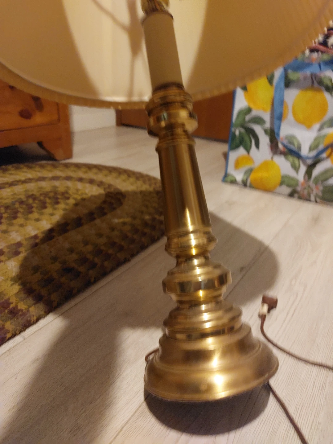Vintage Brass Table Lamp with Pleated Shade - photo 3