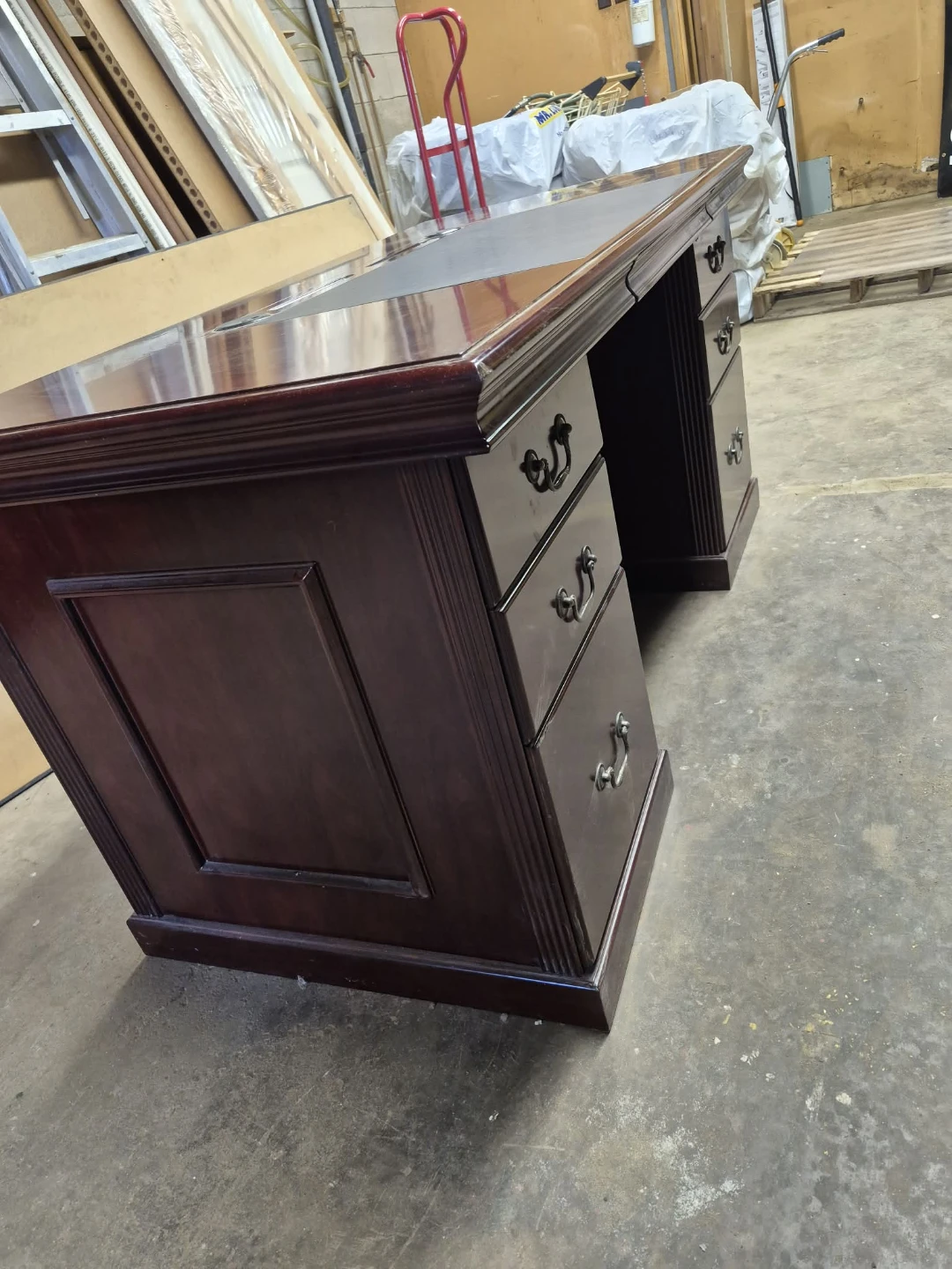 Dark Cherry Executive Desk with Leather Inset - photo 2