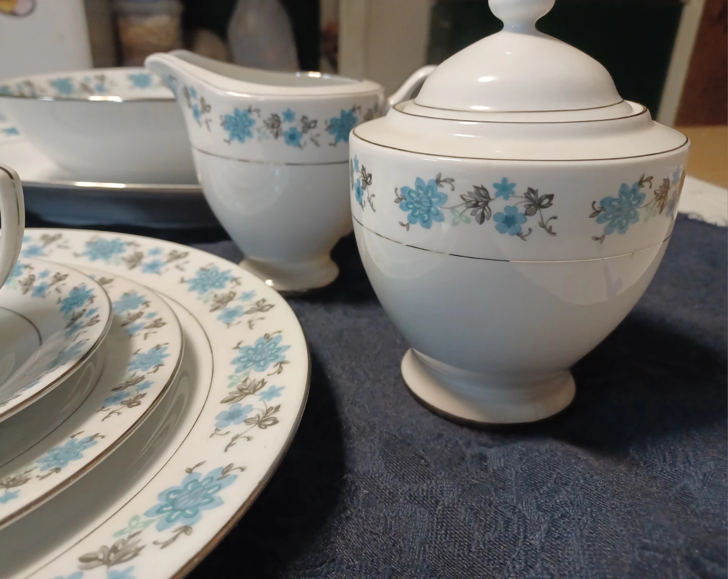 Vintage Blue Floral China Dinnerware Set - photo 2