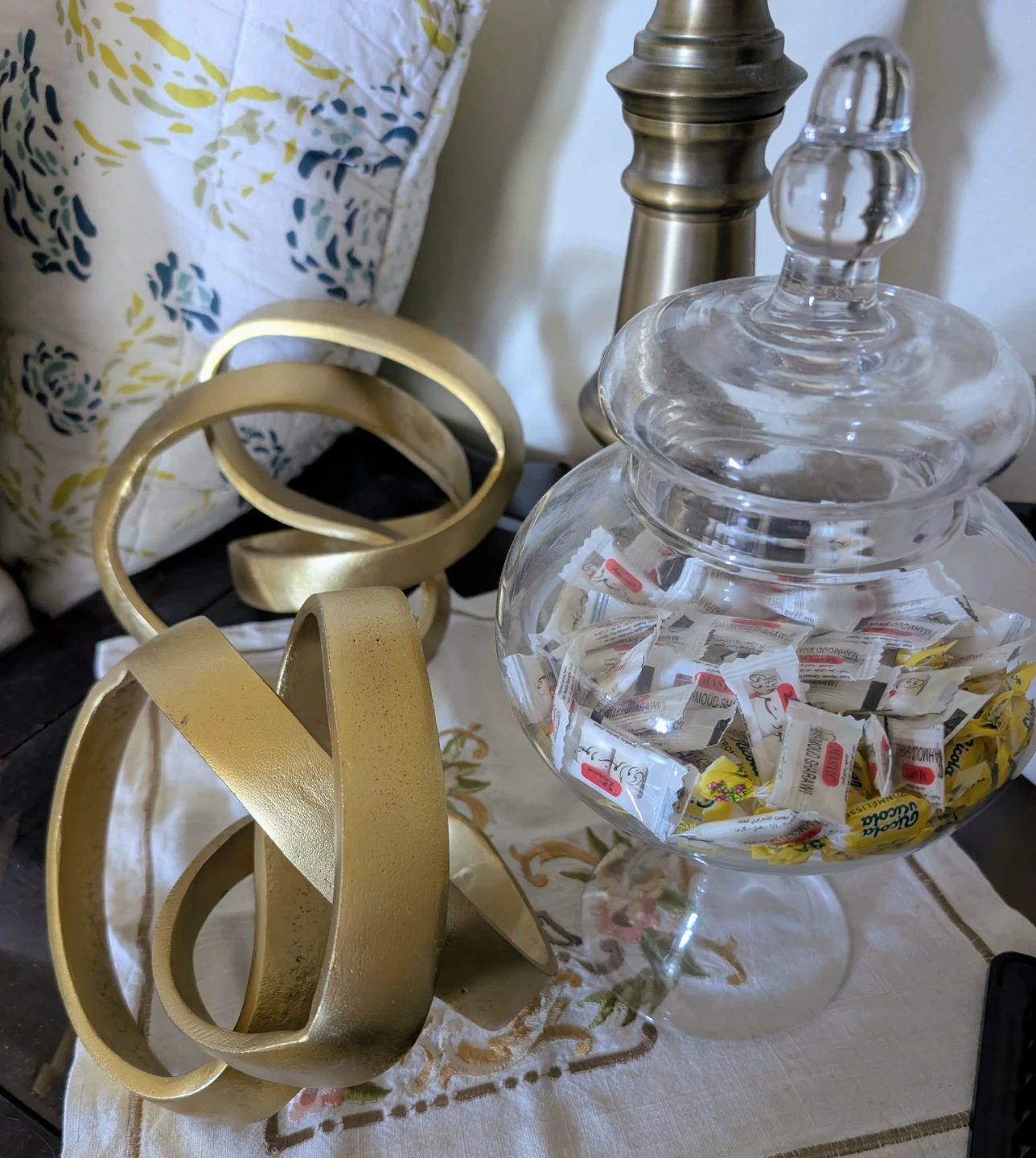 Set of 2 Gold Abstract Swirl Sculptures