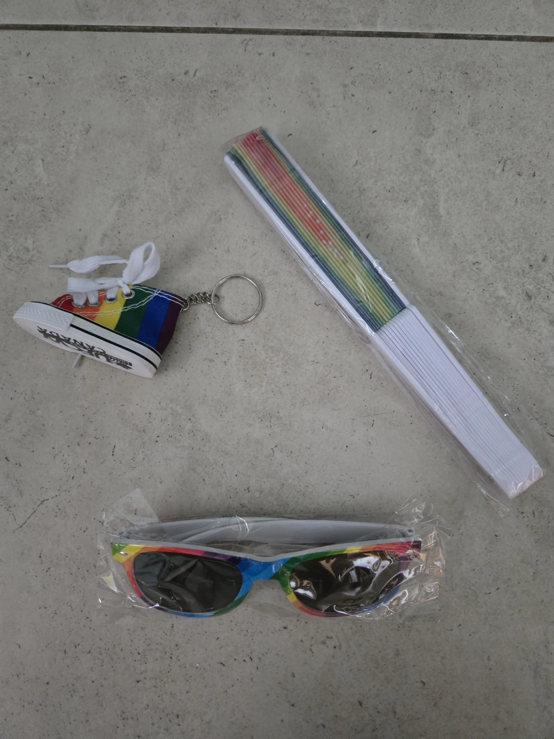 Rainbow Pride Swag Bundle - Sneaker Key Chain, Fan, Sun Glasses