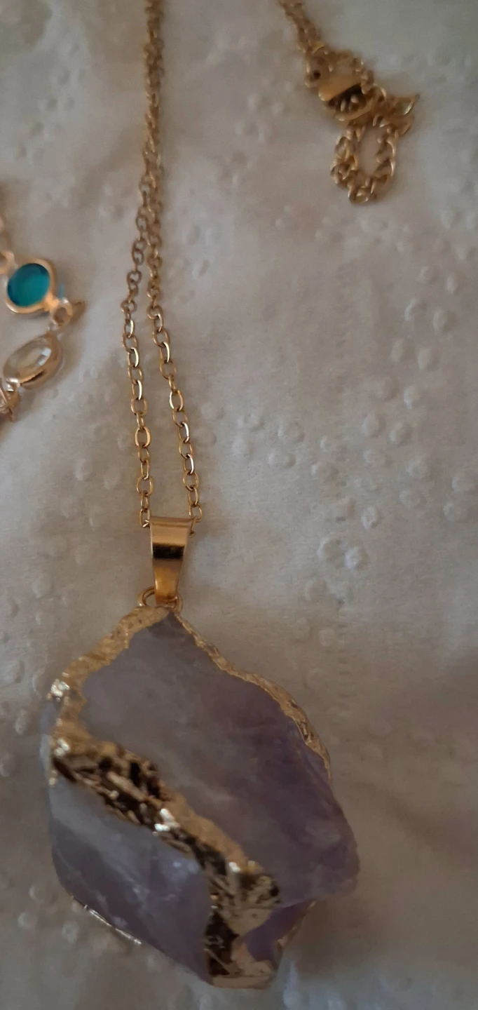 Gold-tone Necklace with Amethyst Pendant and Beaded Bracelet - photo 4