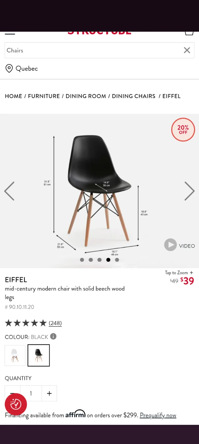 EIFFEL Mid-Century Modern Chair - Black x 4