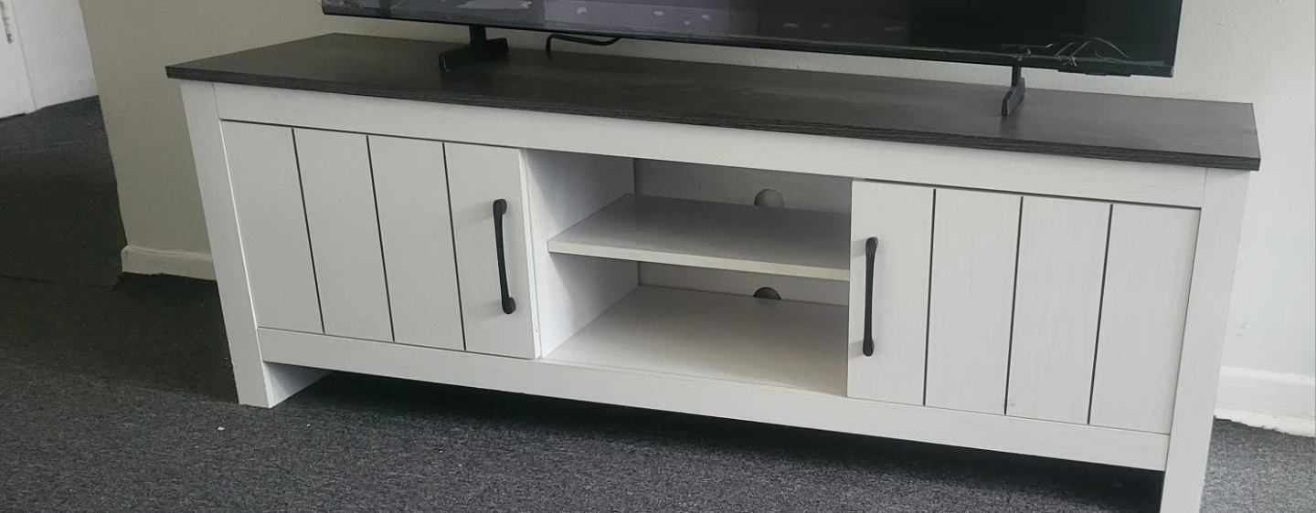 White TV Stand with Dark Wood Top - photo 2
