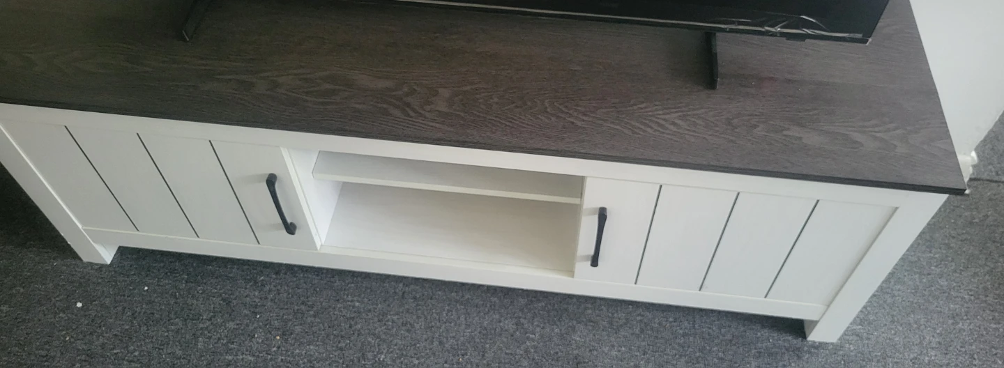 White TV Stand with Dark Wood Top - photo 3
