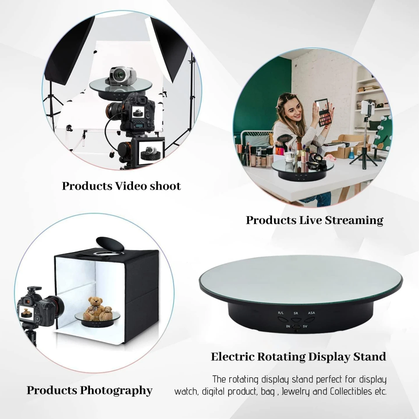 Remote Control 360° Rotating Display Stand with Mirror Top - photo 4