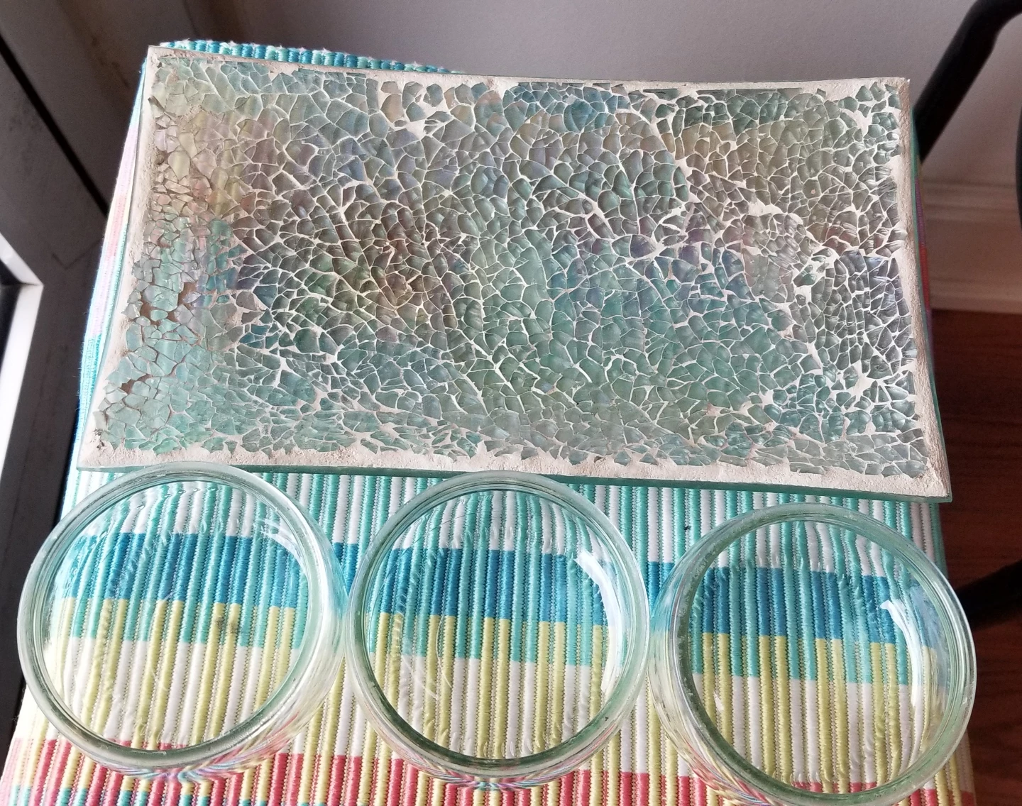 Mosaic GlassTray and 3 Glass Dessert Bowl