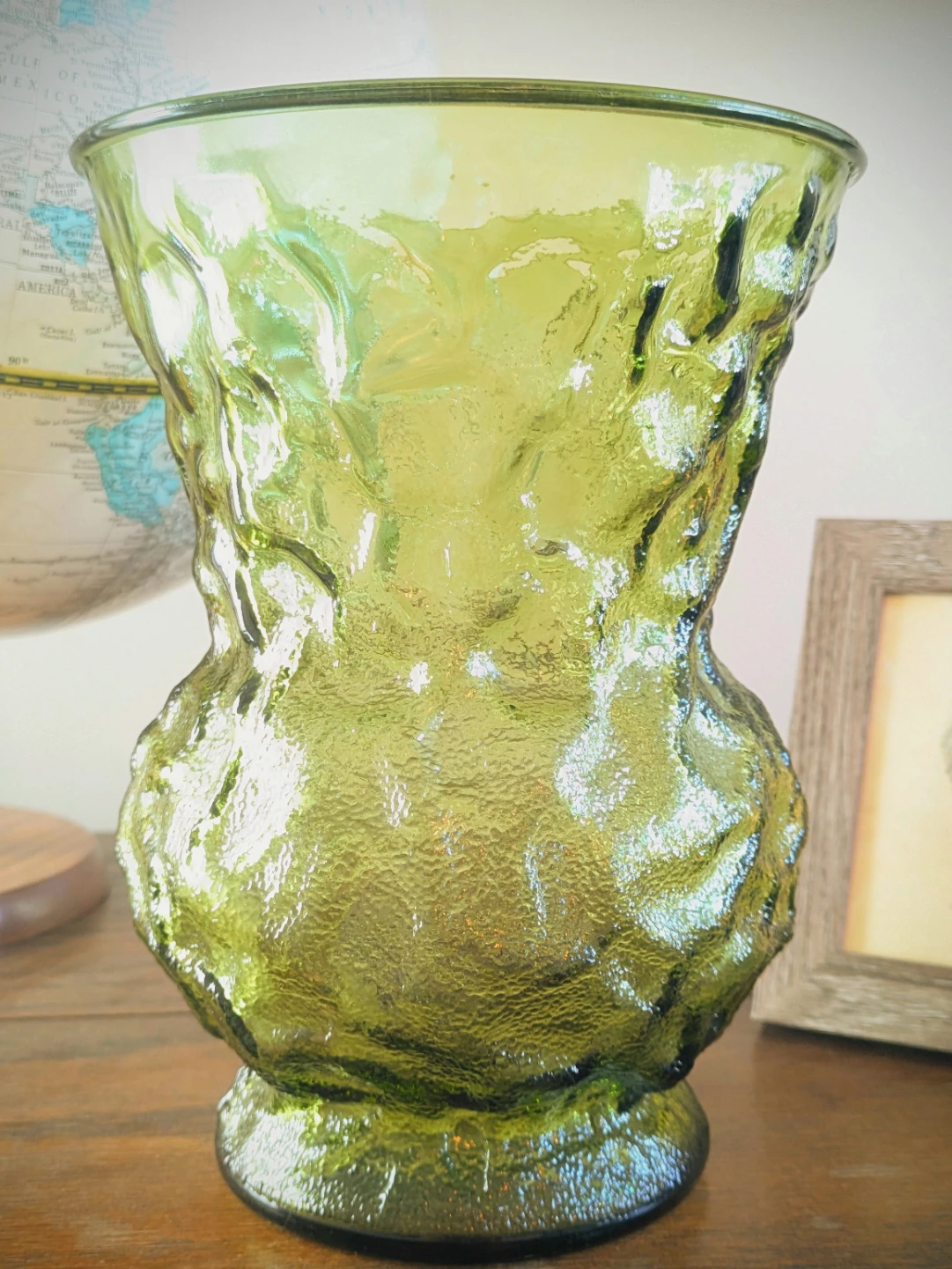 Vintage MCM E.O. Brody Green Crinkle Glass Vase