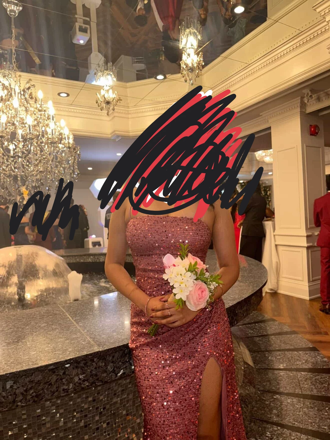 Sparkly Ruched High Slit Formal Gown - Rose Gold - photo 3