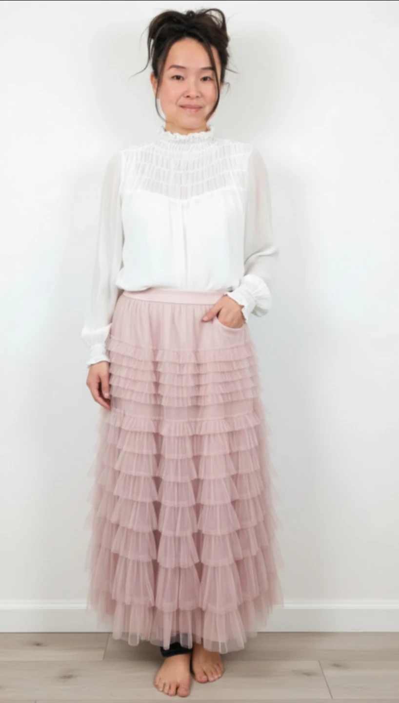 SHEIN Pink Tulle Tiered Maxi Skirt