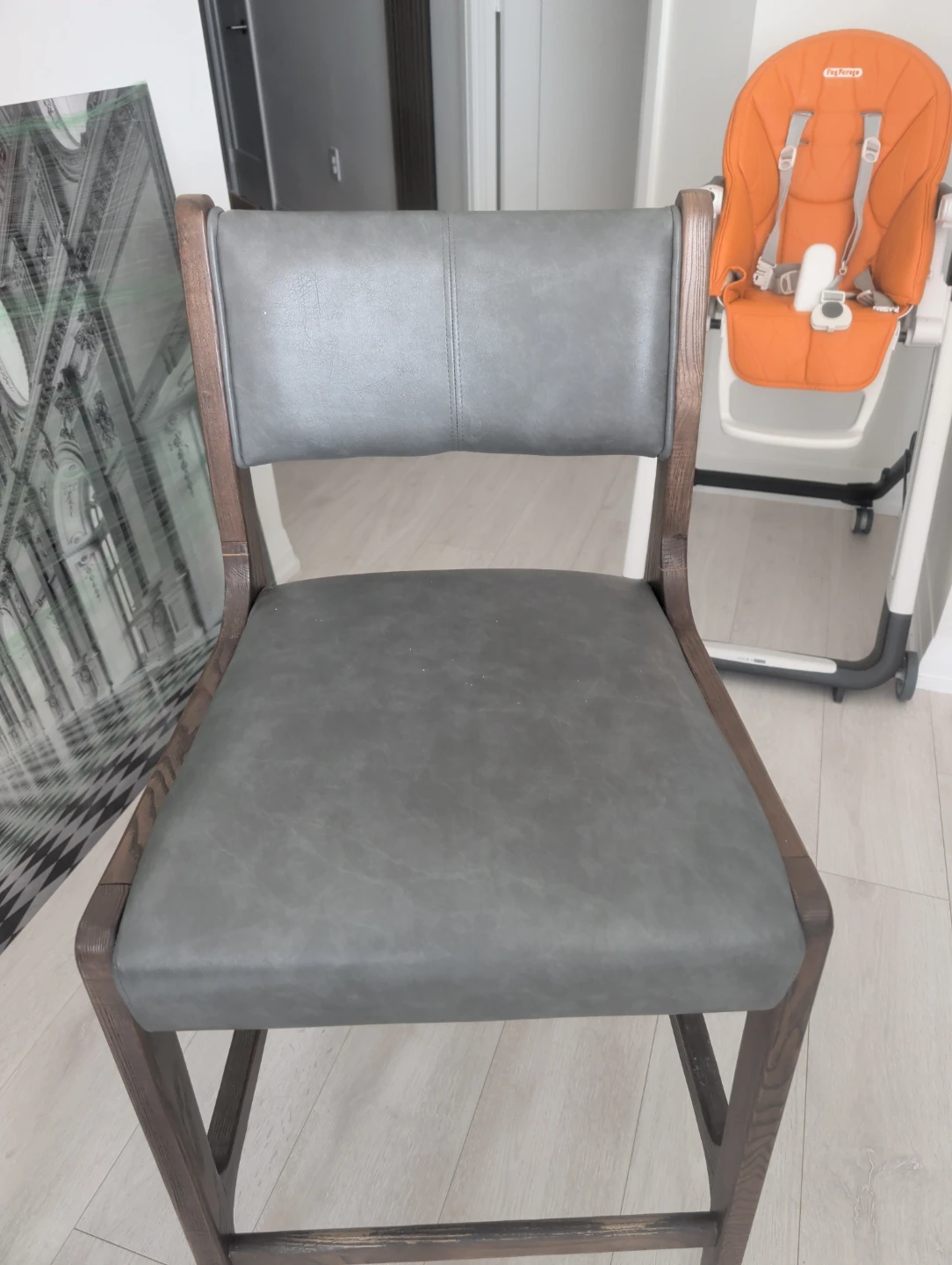 Set of 2 Grey Faux Leather Counter Stools - photo 2