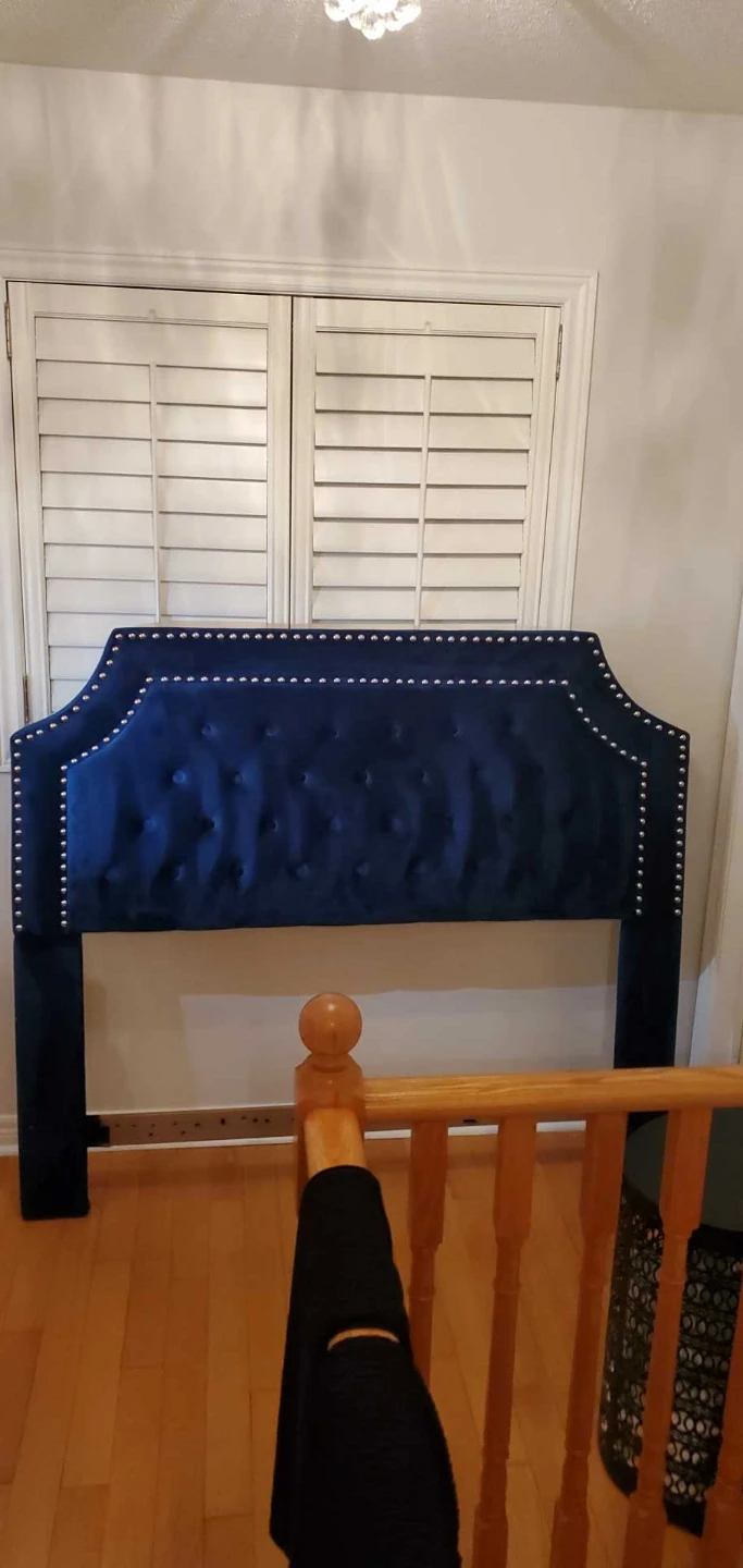 Queen Deep Blue Velvet Tufted Headboard - photo 3