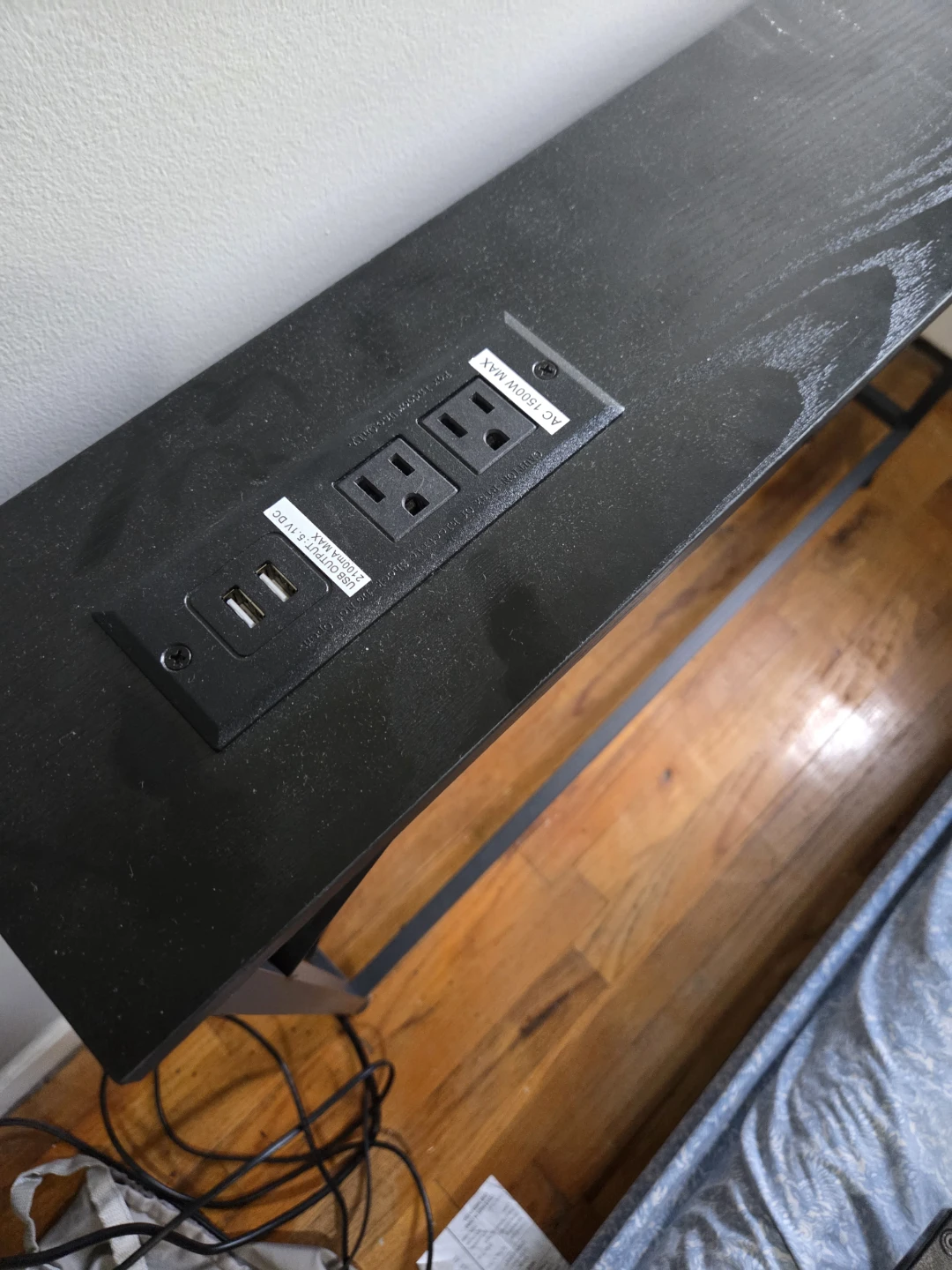 Black Console Table with Built-in Power Outlet and USB Ports - photo 2
