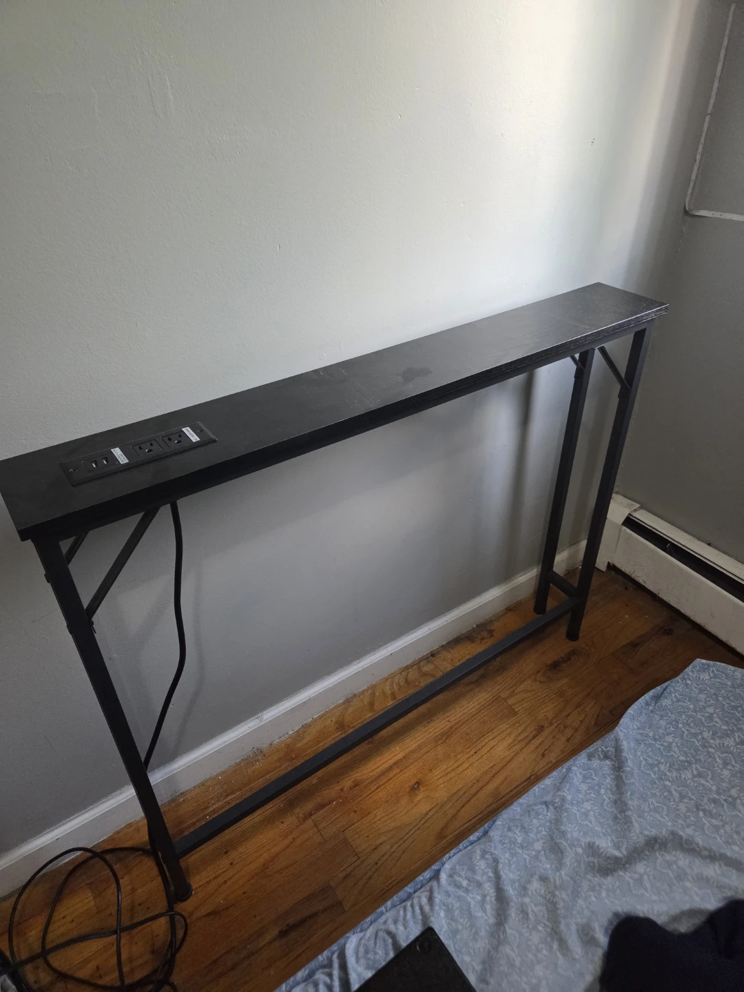 Black Console Table with Built-in Power Outlet and USB Ports - photo 3