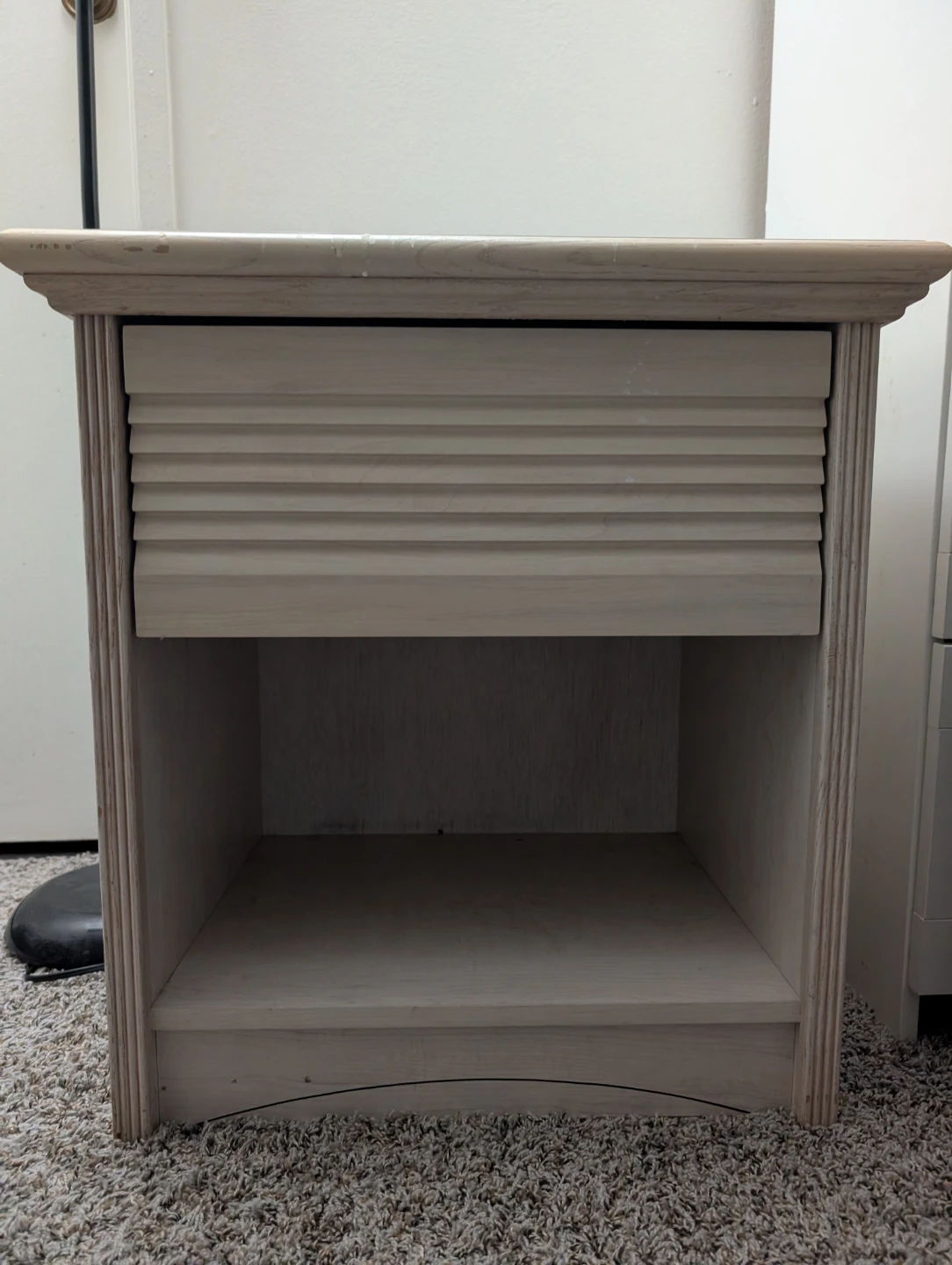 Light Wood Nightstand with Drawer and Shelf