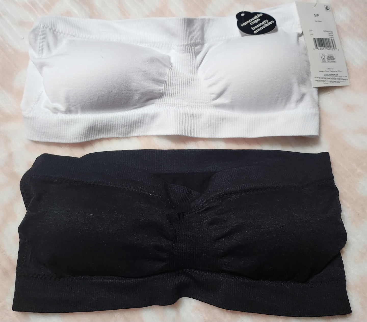 White and Black Bandeau Bras with Removable Cups - S/P