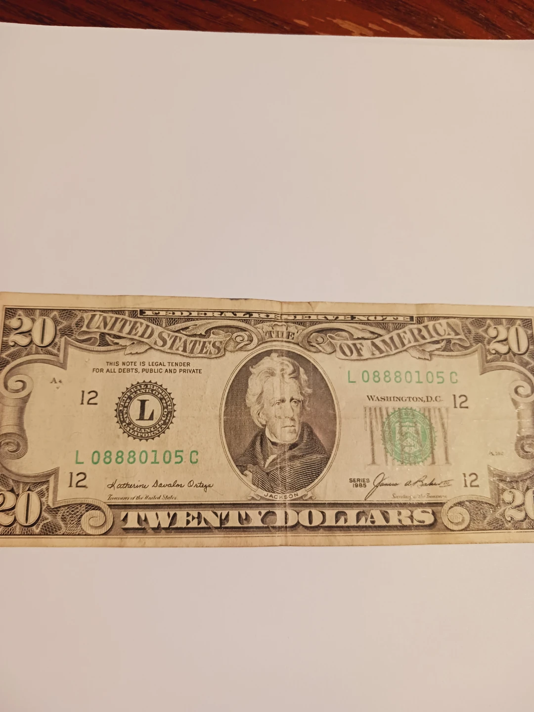 1985. US $20 Banknote series L - photo 2
