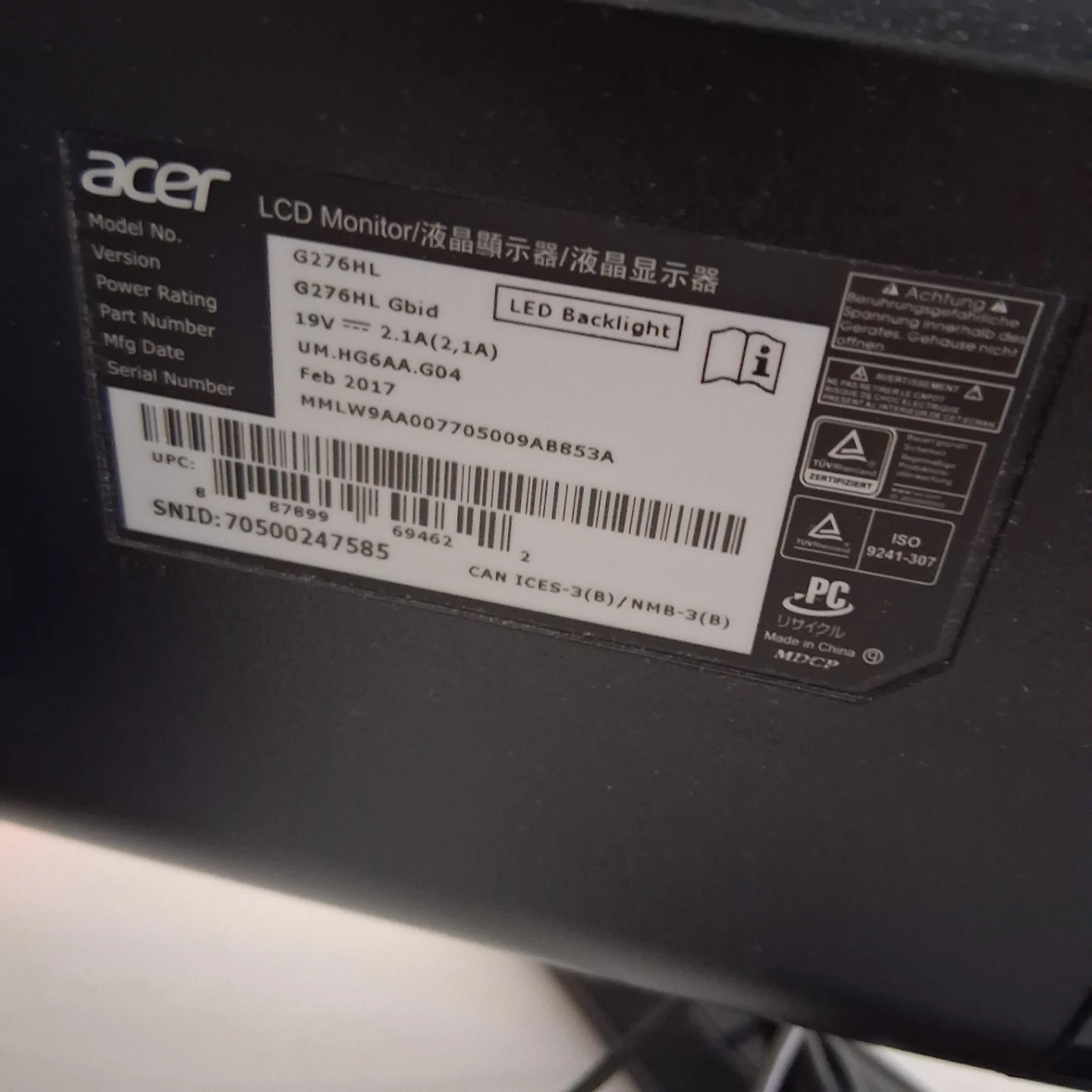 Acer G276HL Gbid 27" Full HD LCD Monitor - photo 3