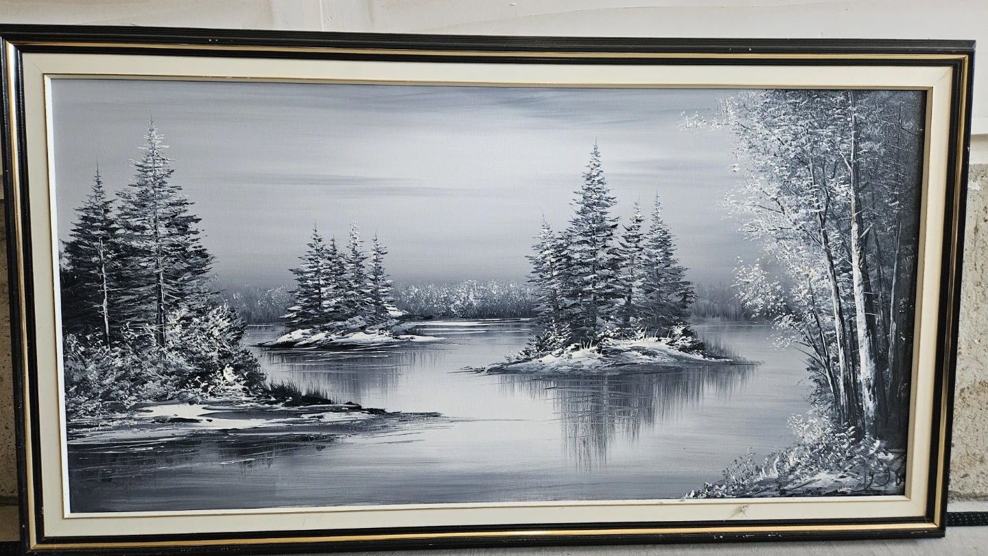 Framed Winter Landscape Painting