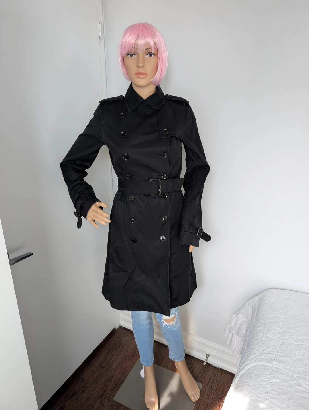 Banana Republic Black Double-Breasted Trench Coat