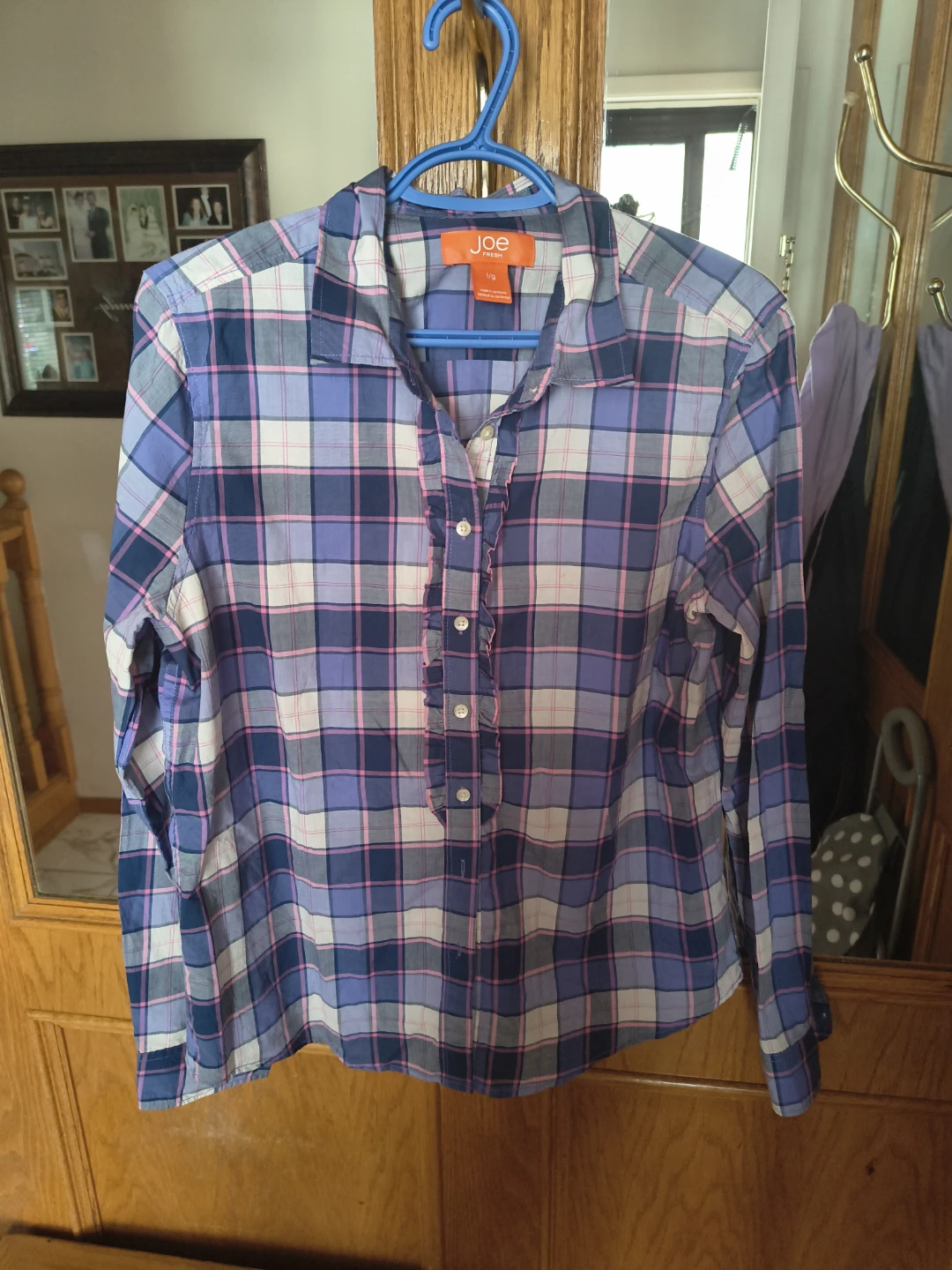 Joe Fresh Plaid Ruffle Button-Up Shirt