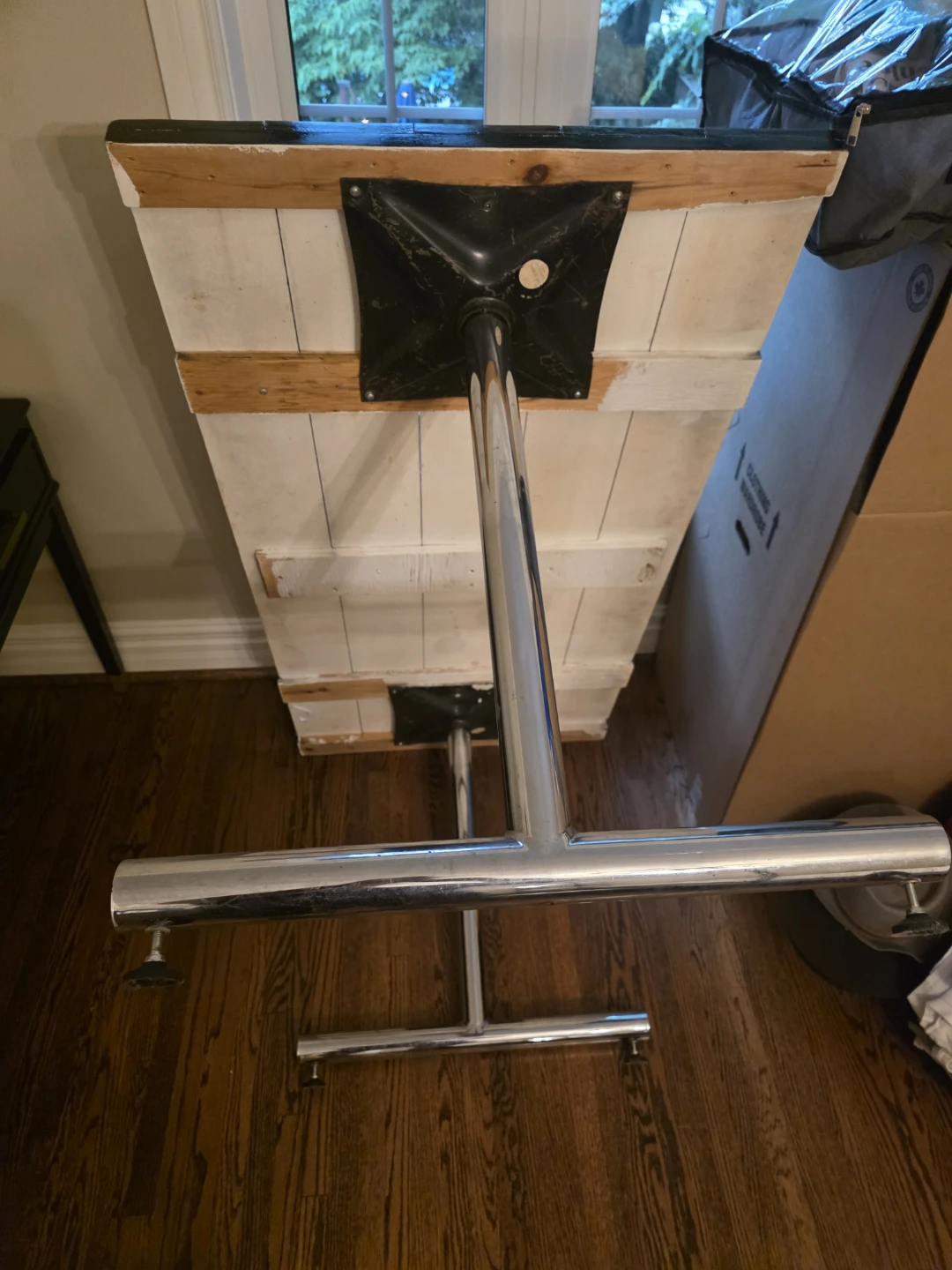 Industrial Wood Table with Chrome Metal Pedestal Base - photo 2