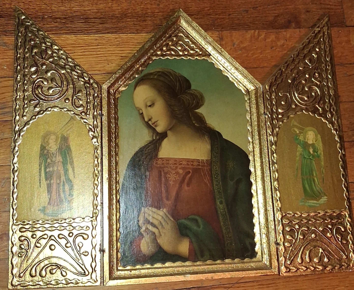 Vintage Triptych Religious Painting