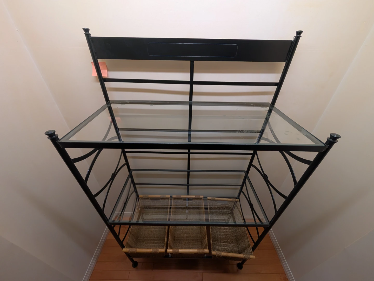 Metal frame glass stand alone shelf