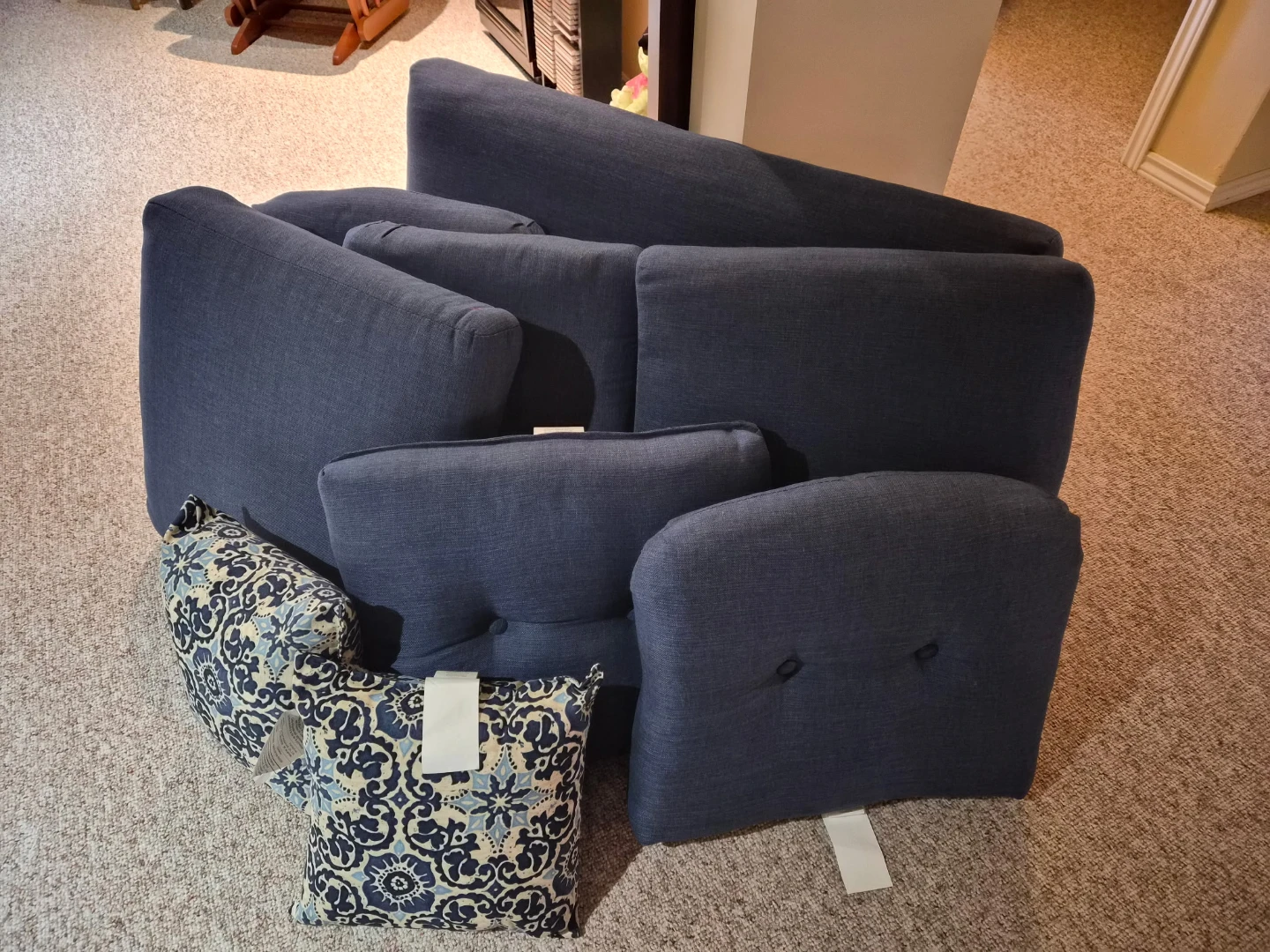 Blue seat cushions