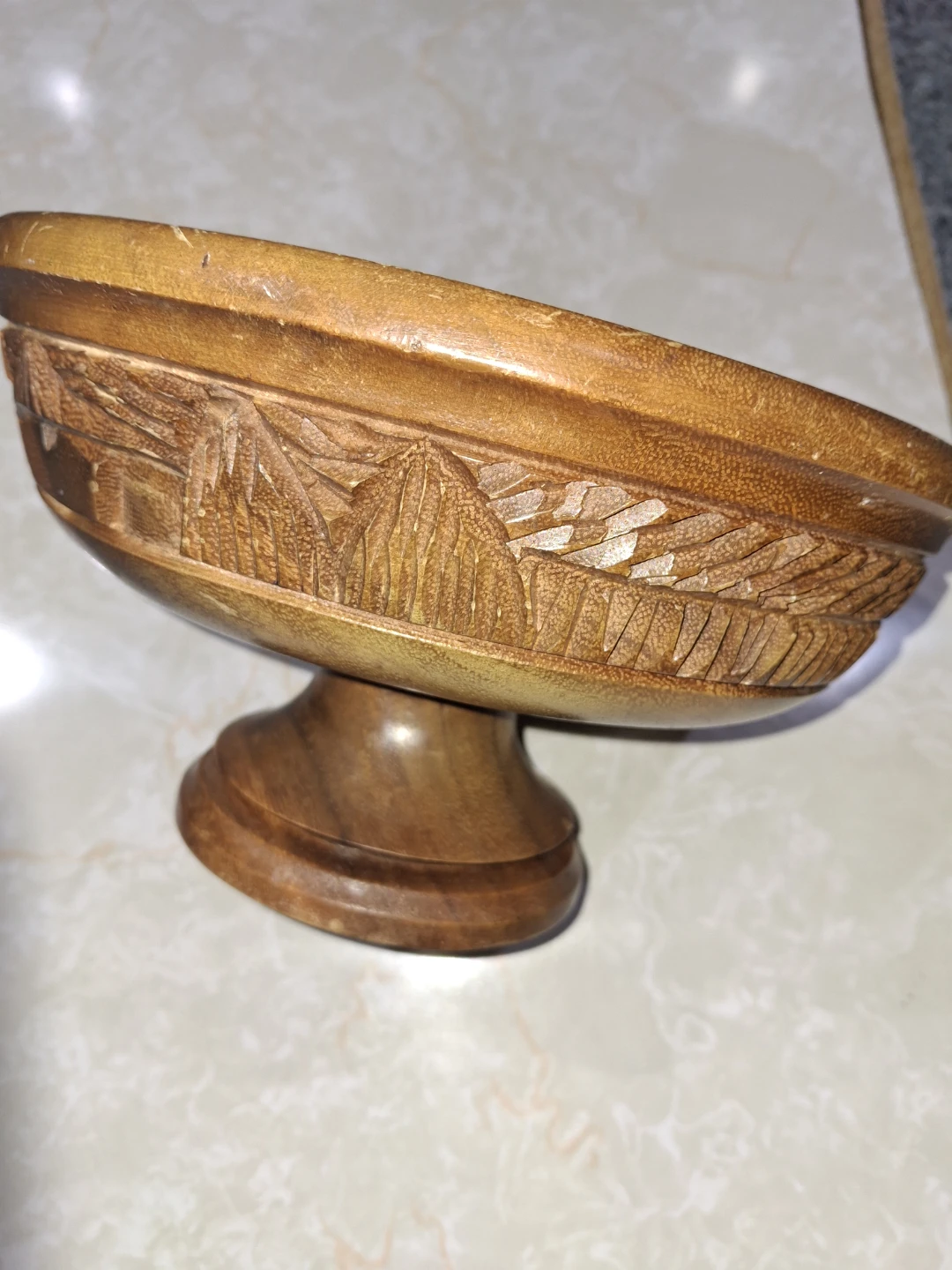 Carved Wooden Pedestal Fruit Bowl - photo 5