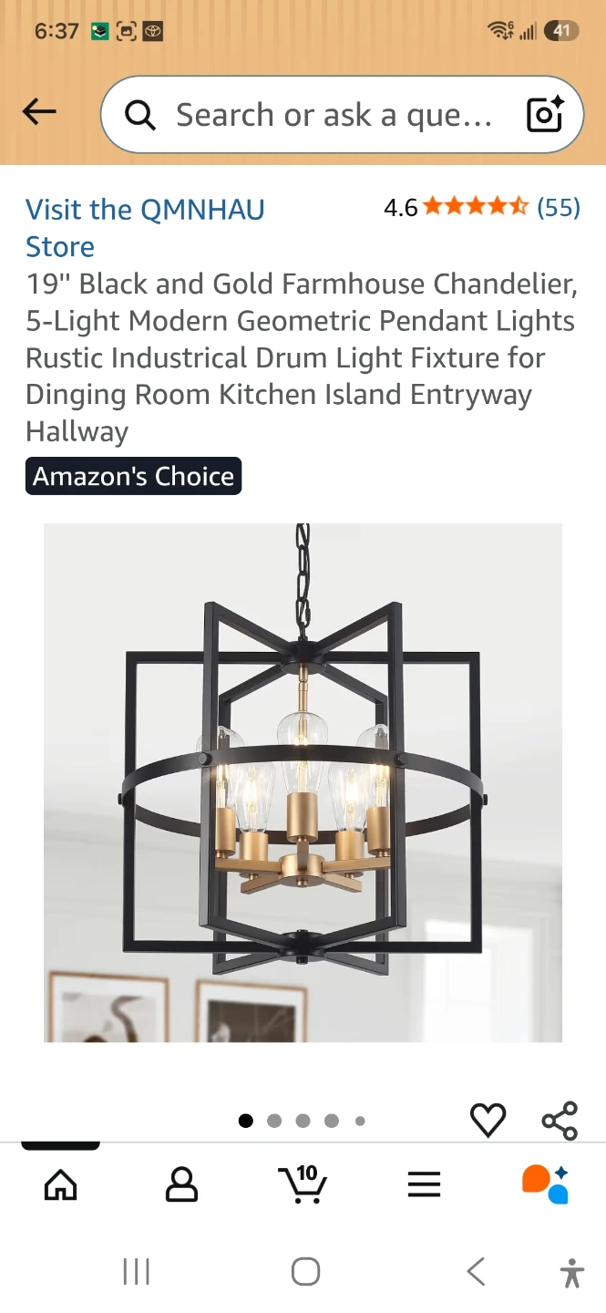 19" Black and Gold Farmhouse Chandelier