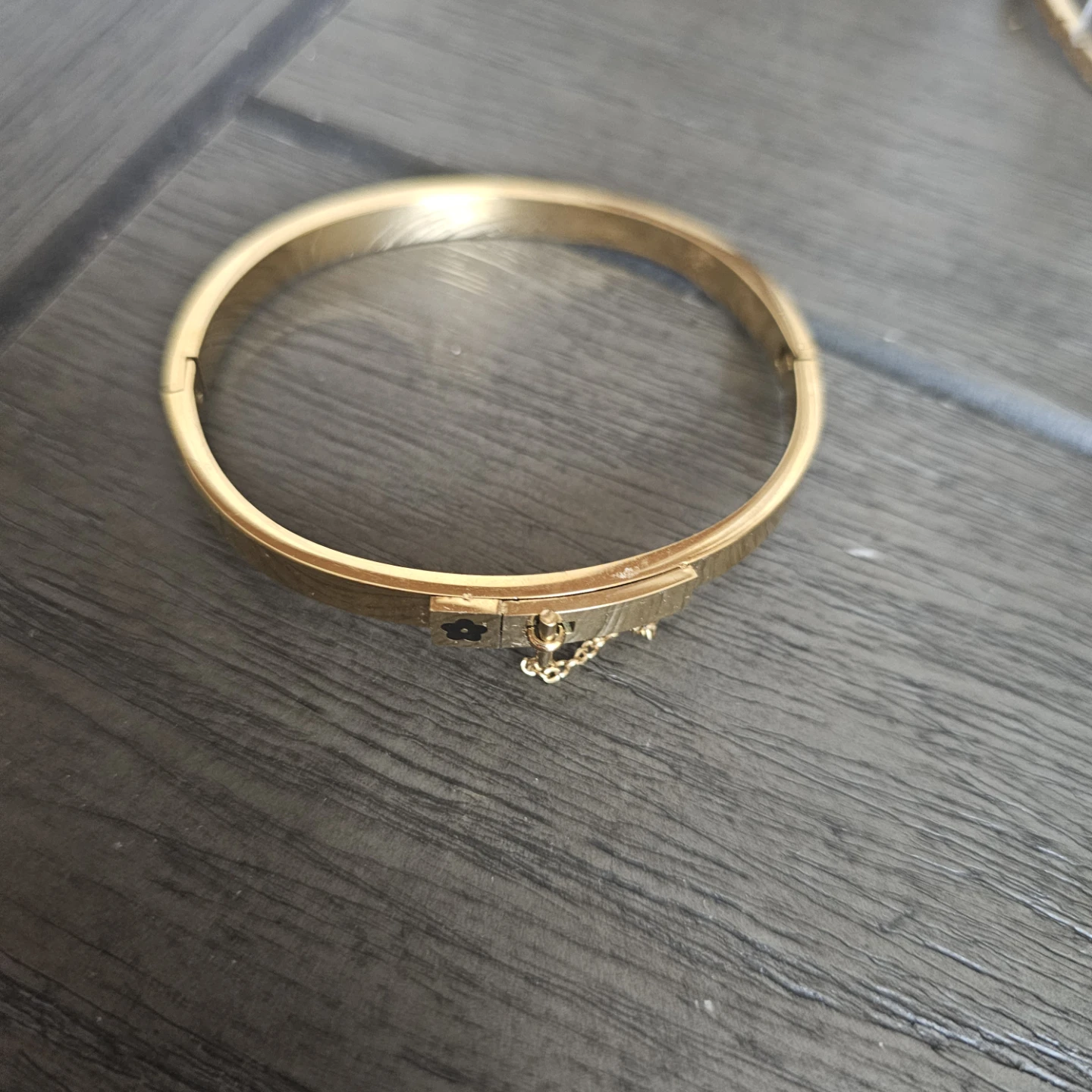 Gold-tone Bangle Bracelet with Flower Detail - photo 2
