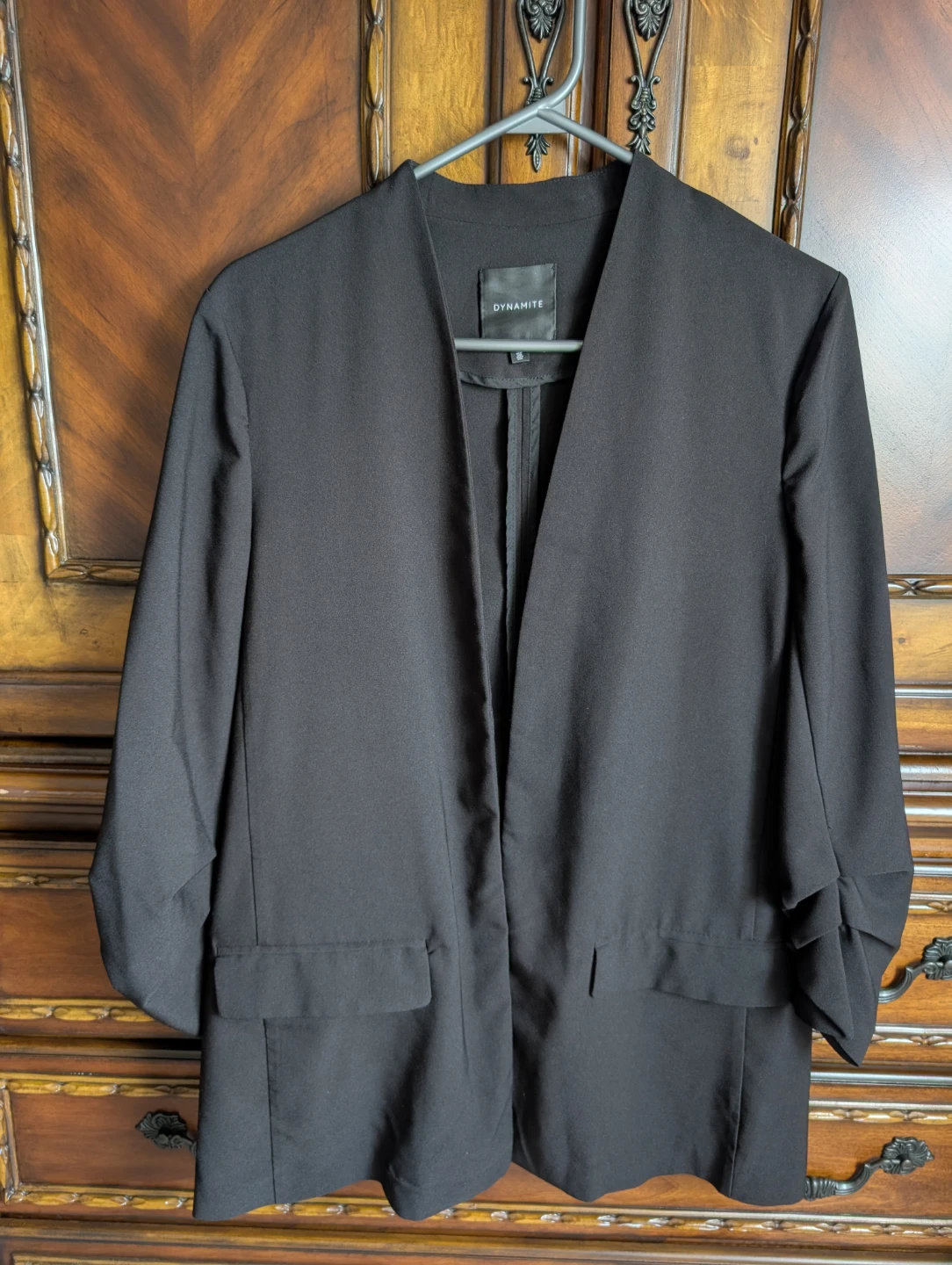 DYNAMITE Black Collarless Blazer Jacket