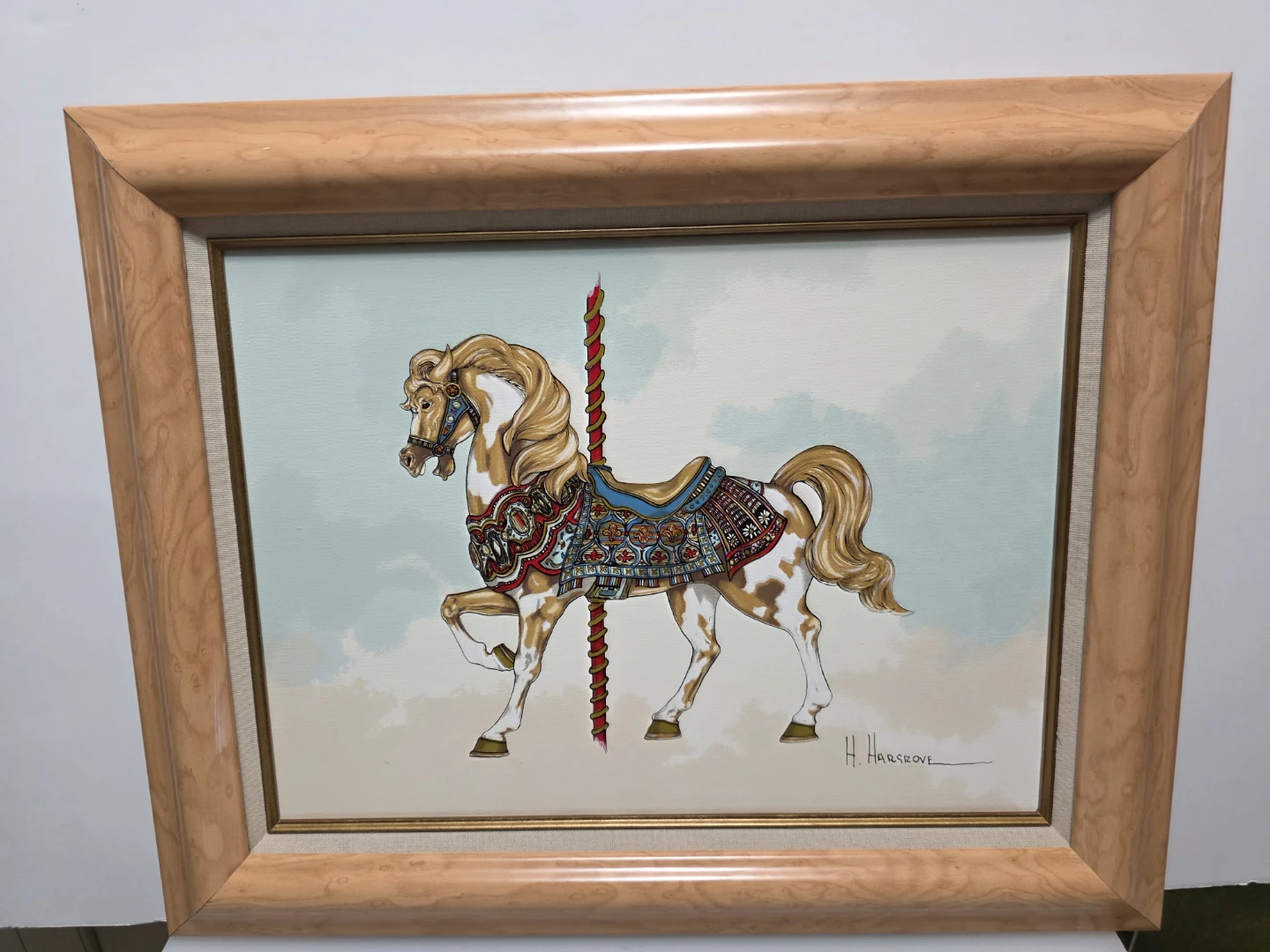Vintage H. Hargrove Signed Carousel Horse Framed Canvas Print