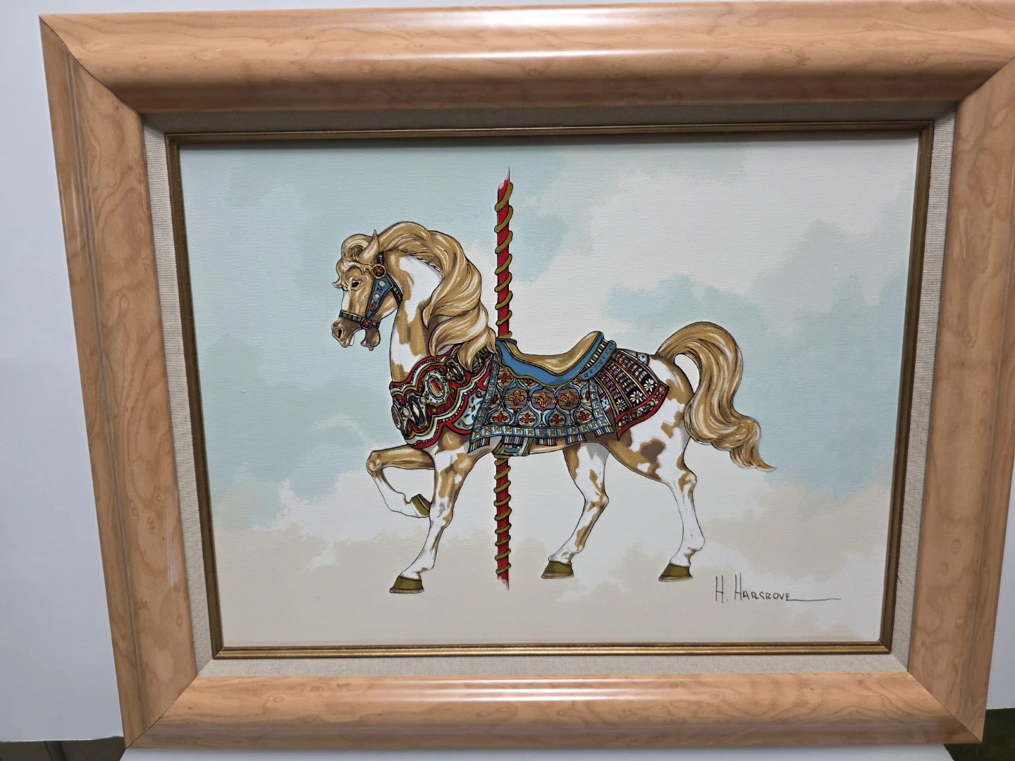 Vintage H. Hargrove Signed Carousel Horse Framed Canvas Print - photo 3