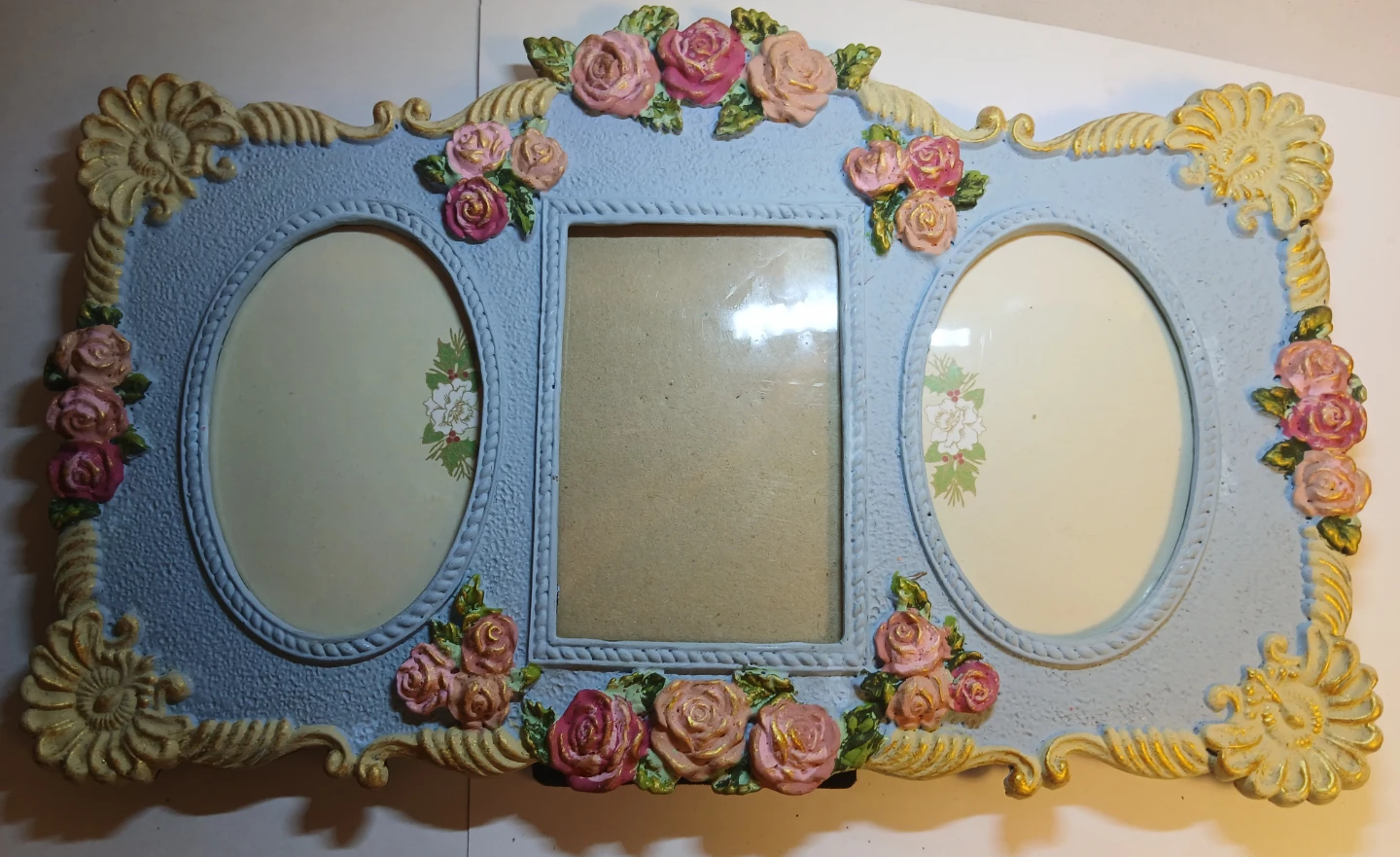 Light Blue Double Oval & Square Photo Frame with Roses - photo 3
