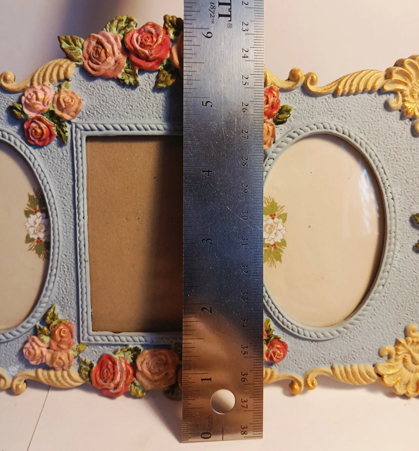 Light Blue Double Oval & Square Photo Frame with Roses - photo 5