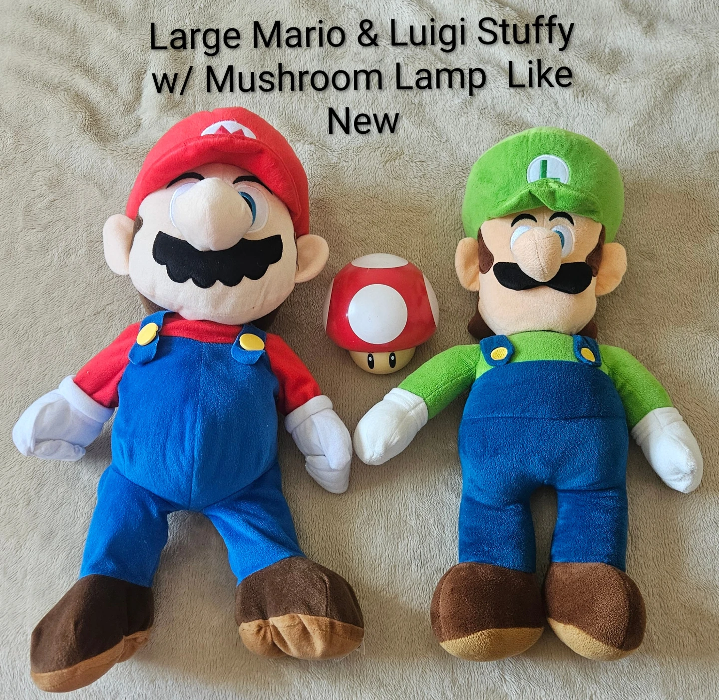 Large Mario and Luigi Stuffy with Mushroom Lamp